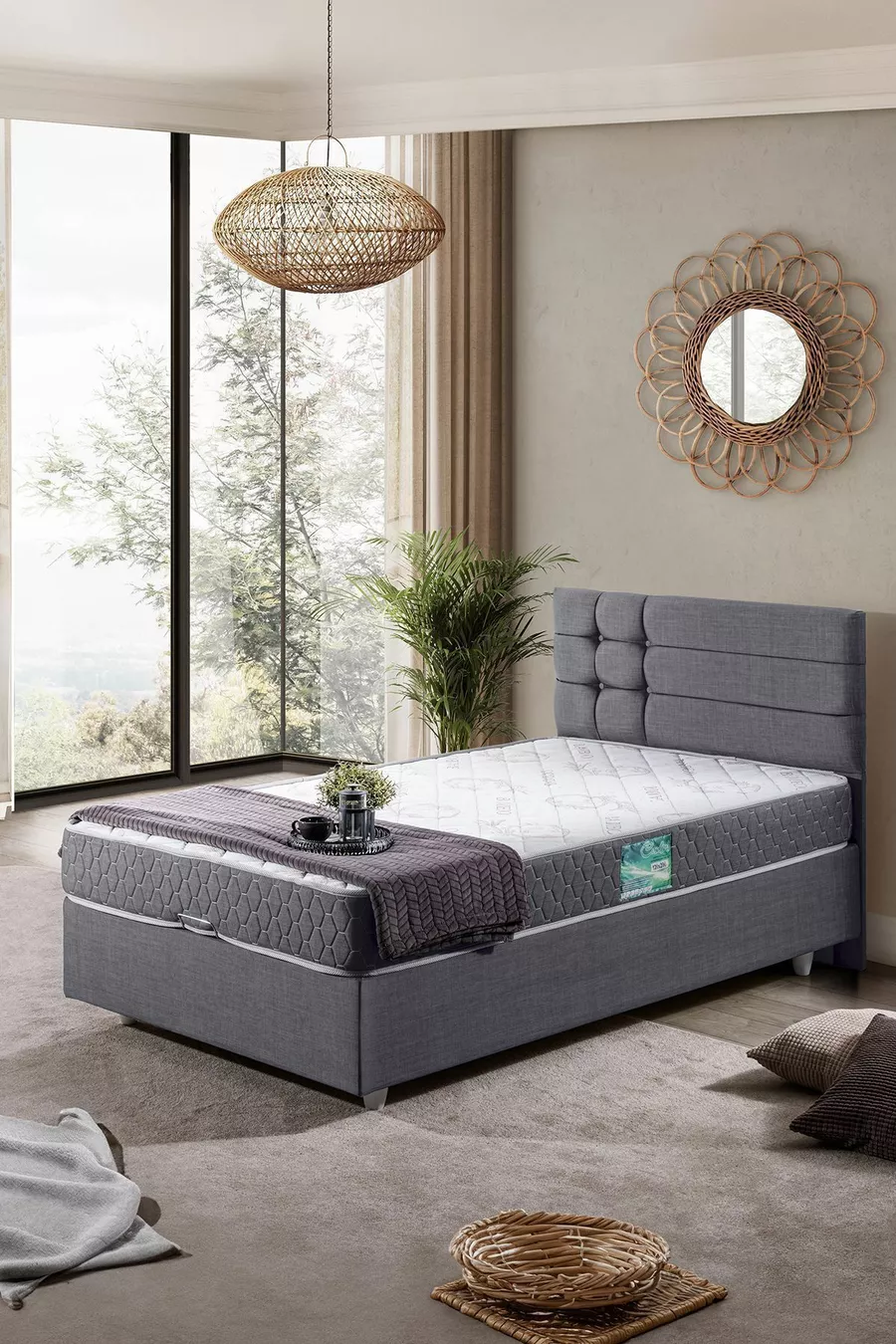 Ensemble tête de lit et sommier simple Vienna Gris