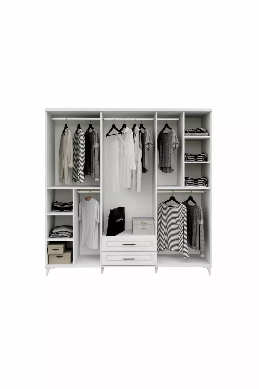 Ensemble de chambre à coucher complet en MDF blanc avec 6 portes Gözde, montage gratuit