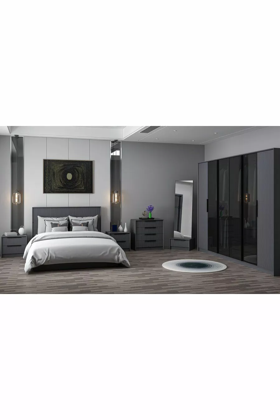 Ensemble de chambre à coucher Kale Luxe - Anthracite Set 1