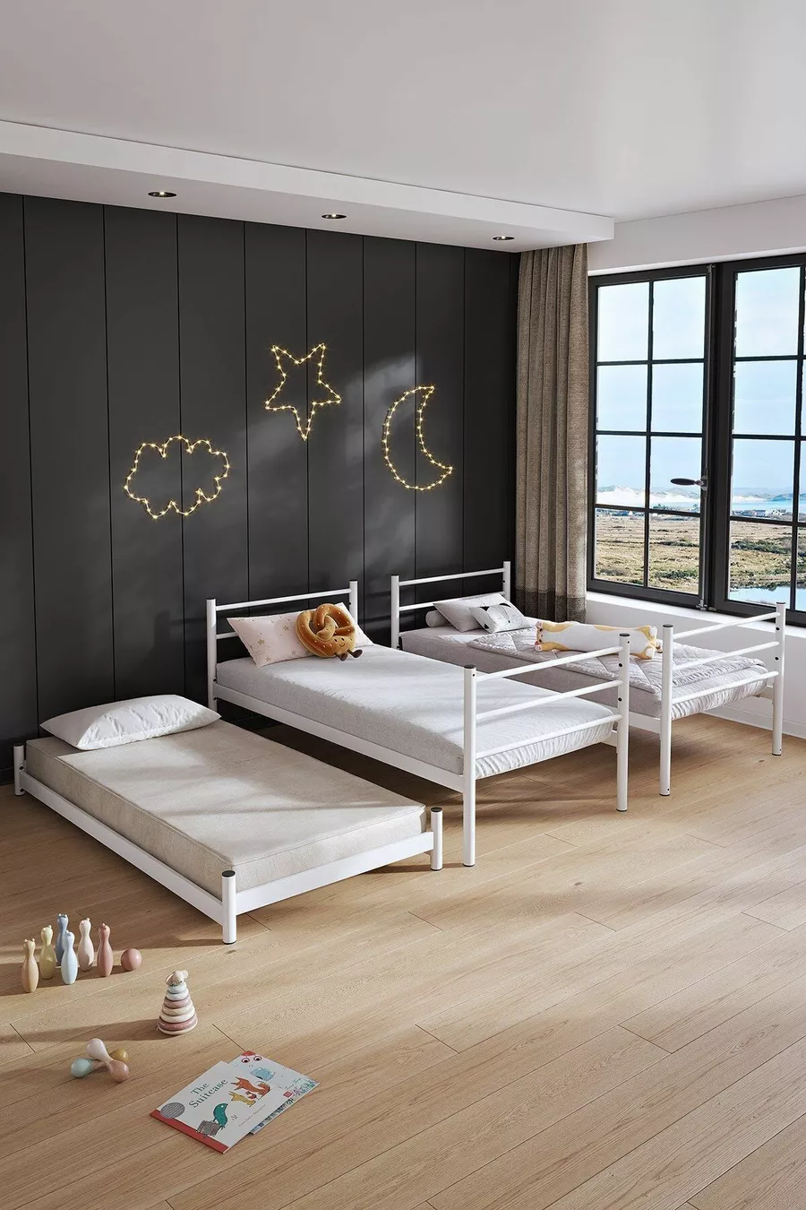 Lit superposé Trend avec couchette, compatible pour 3 personnes, lit en métal blanc