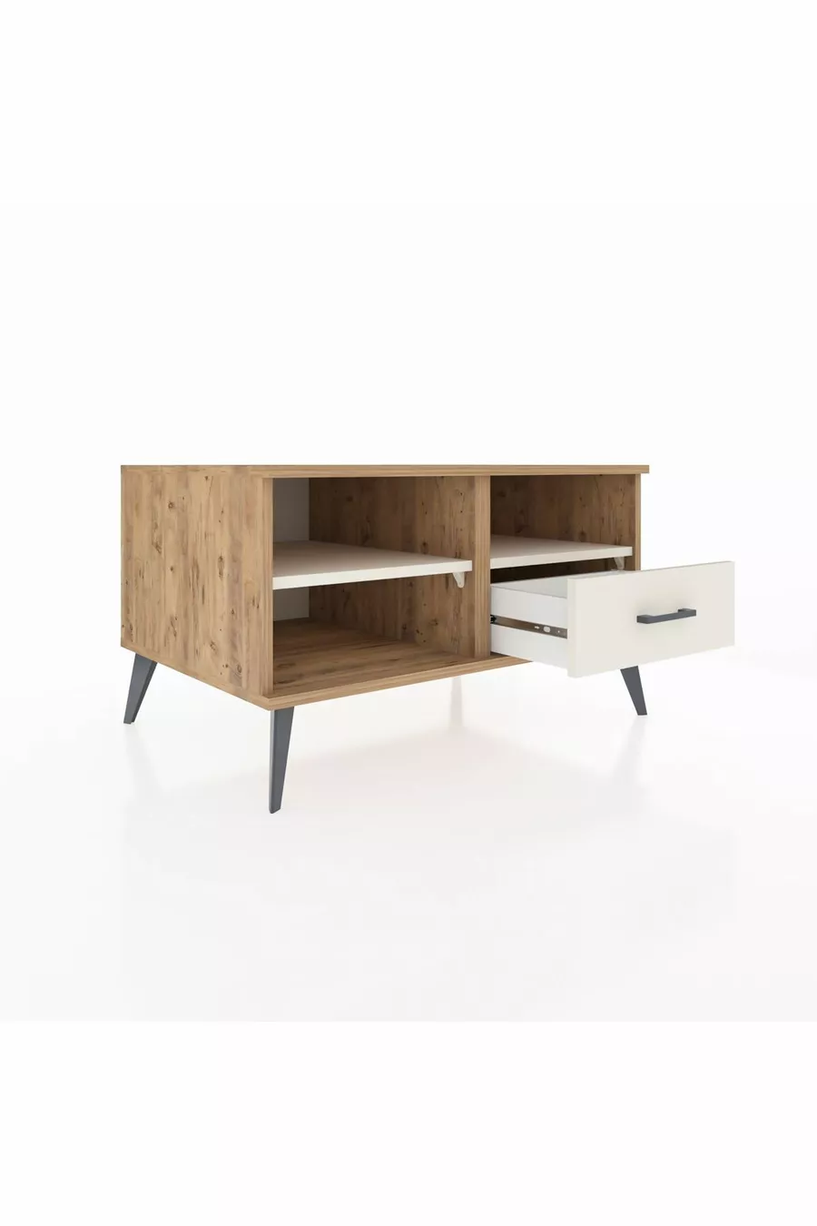 Commode Kronos 2 étagères 1 tiroir Pin-Pierre de lave