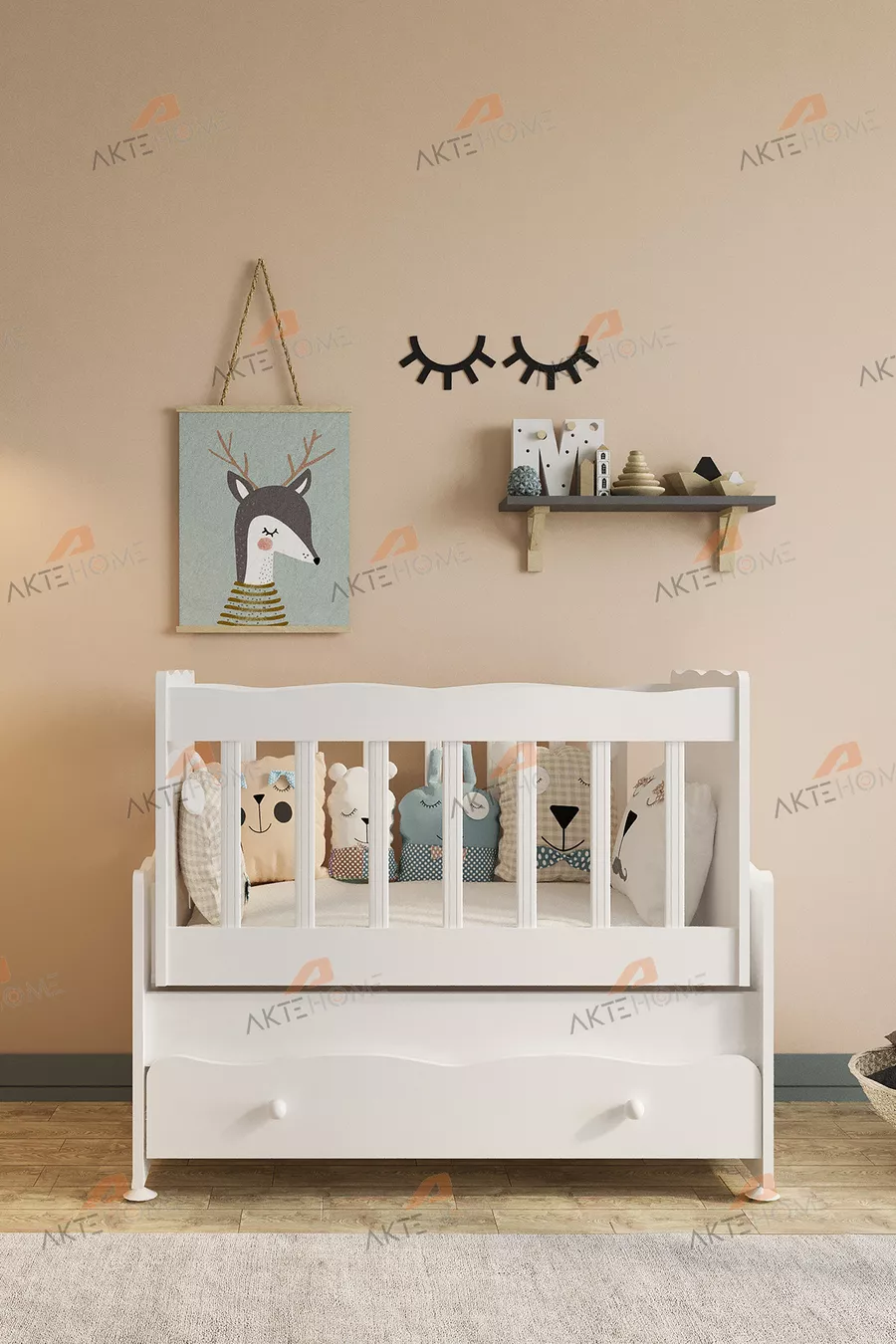 Berceau à bascule avec tiroir pour maman – Modèle blanc, confortable et sûr