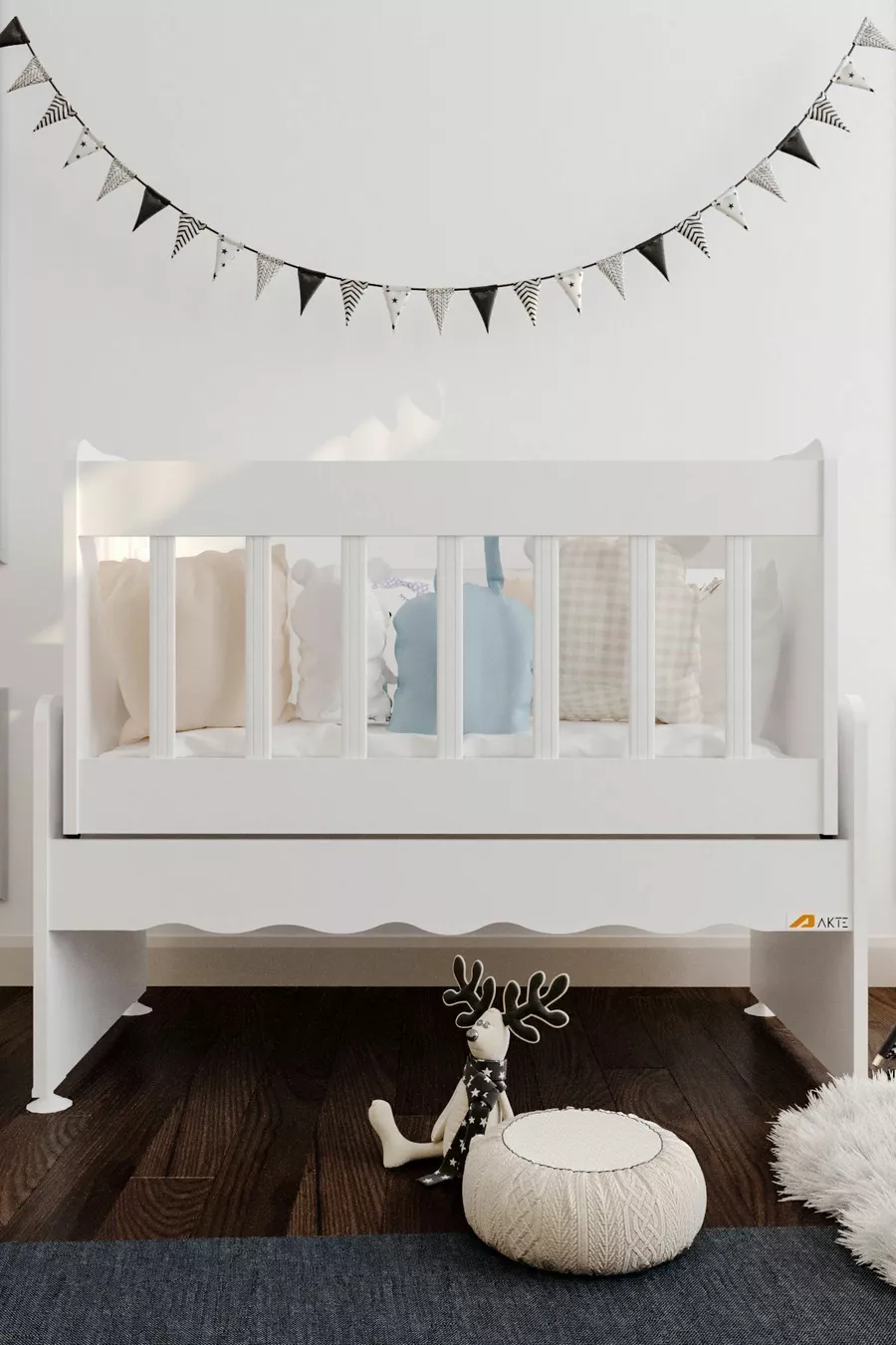 Berceau à bascule en bois pour bébé sans tiroir, blanc