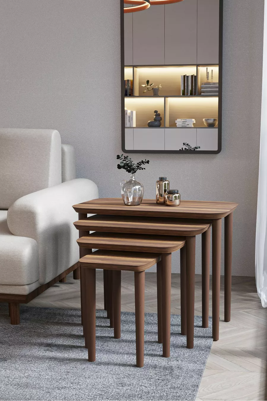 IKEAA Table gigogne en MDF et bois 4 pièces - Noyer