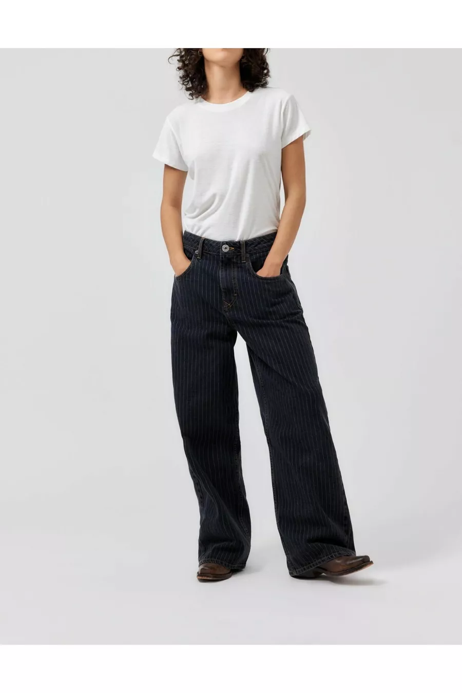 Jean Baggy Boyfriend à Rayures Détaillées