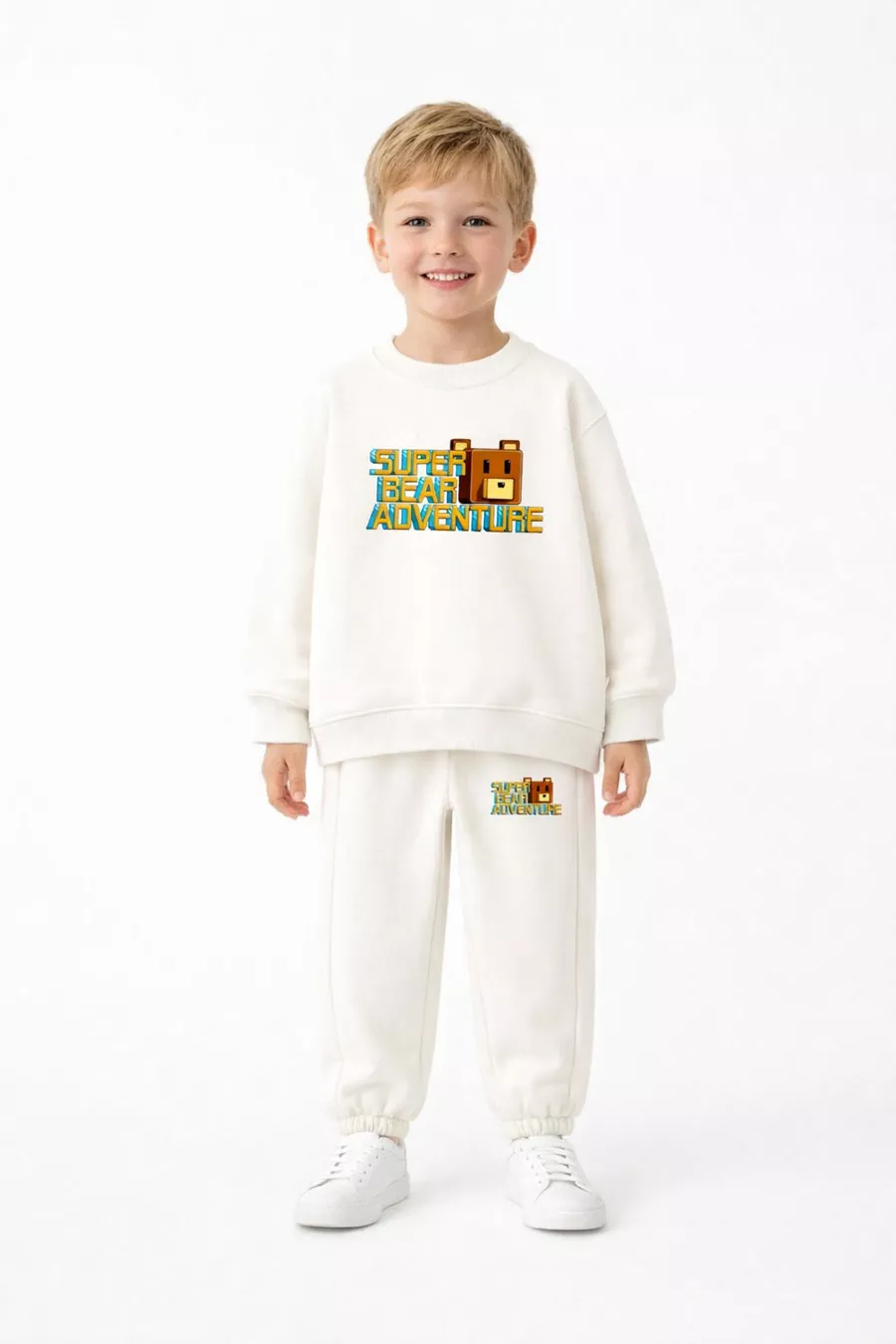 Super Bear Adventure Ensemble de survêtement unisexe pour enfants, oversize avec impression Super Ours, sans molleton