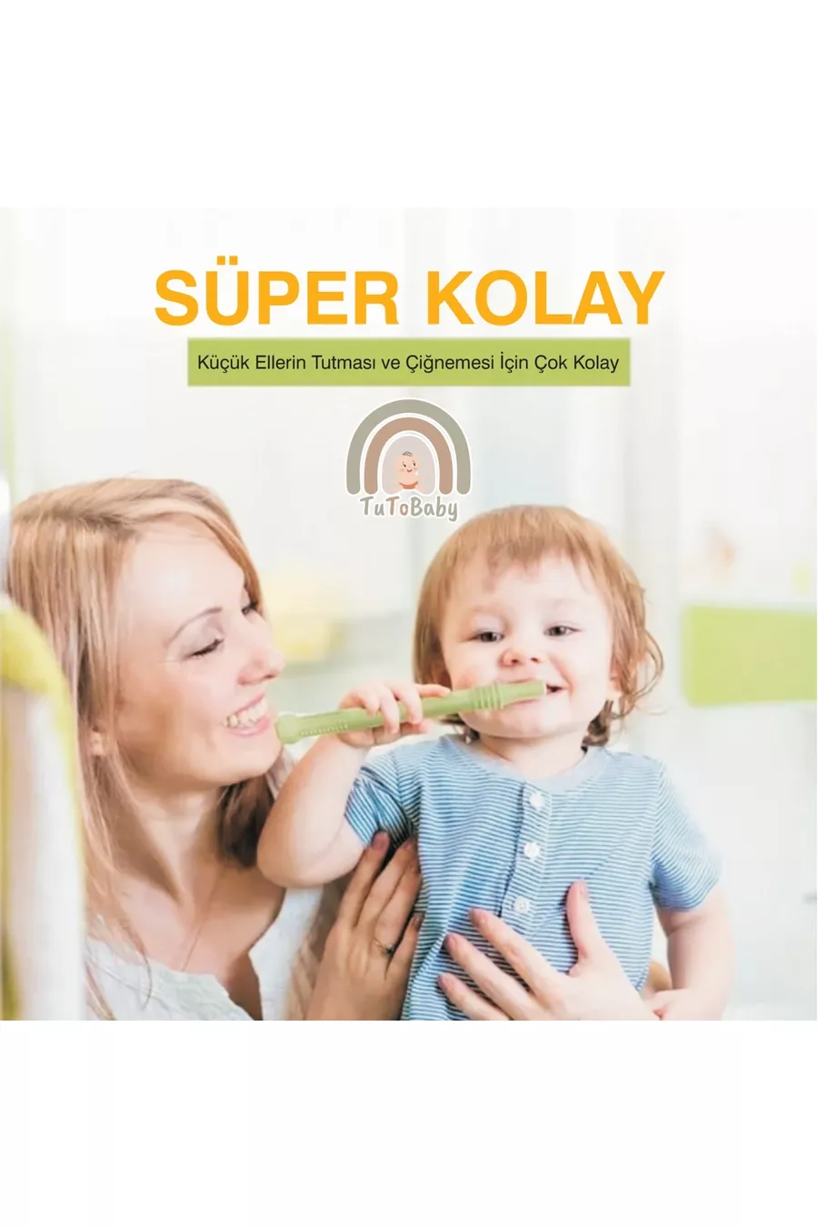 Suceur de dent pour bébé en silicone (hochet-tube à mâcher-paille) 2 hochets 1 brosse