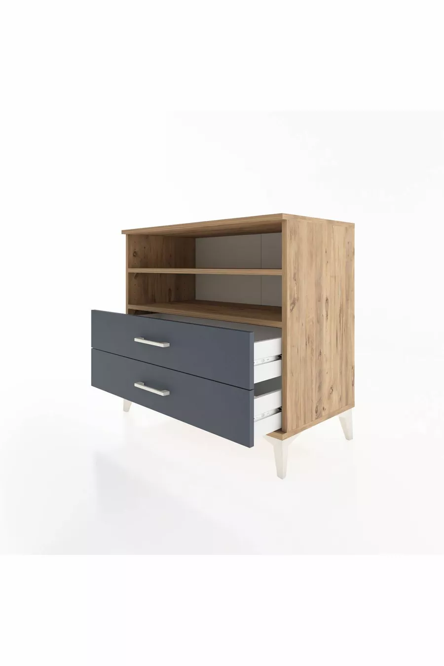 Commode Hyperion 2 étagères 2 tiroirs Pin-Anthracite