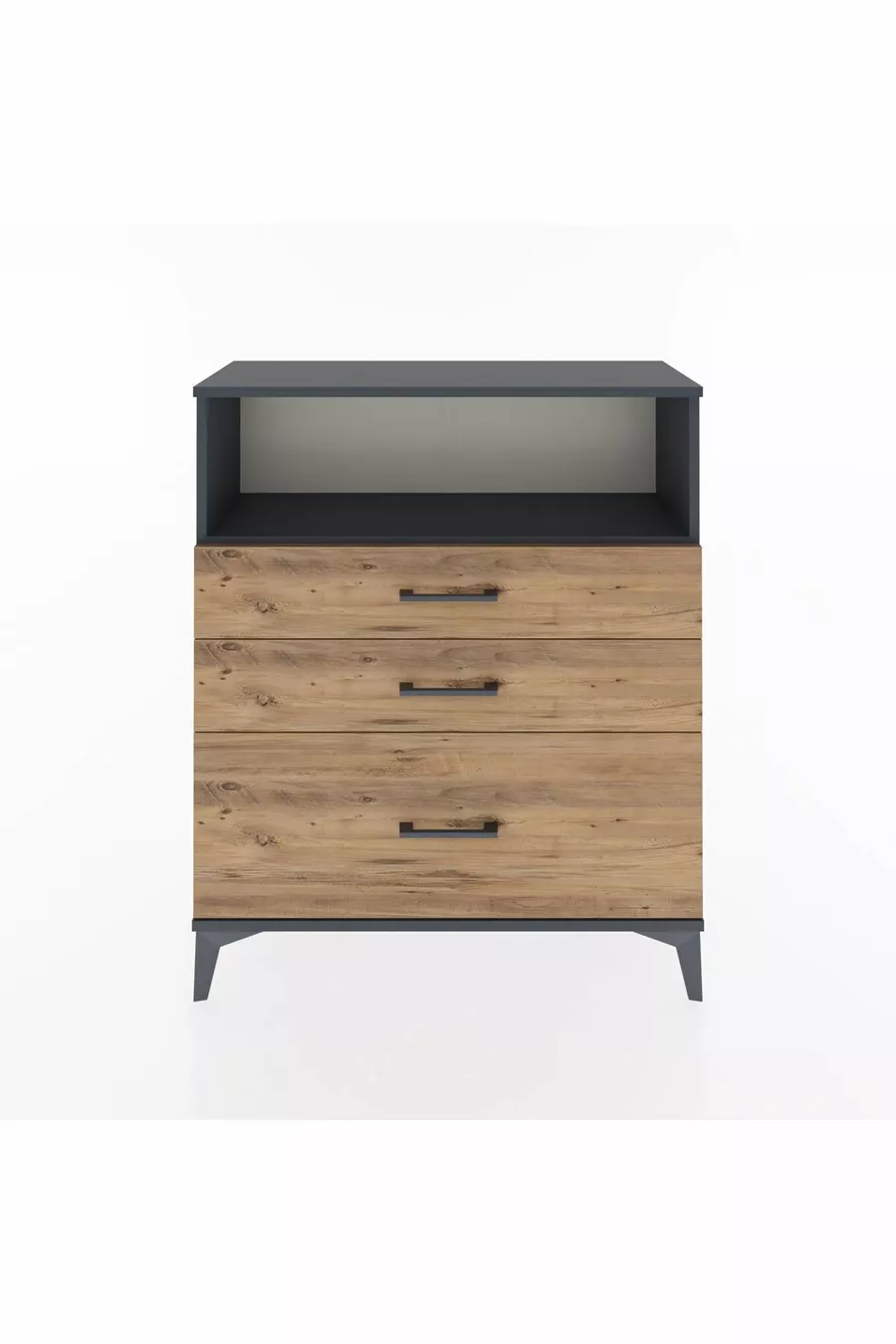 Commode Arges à une étagère et 3 tiroirs Anthracite-Pin
