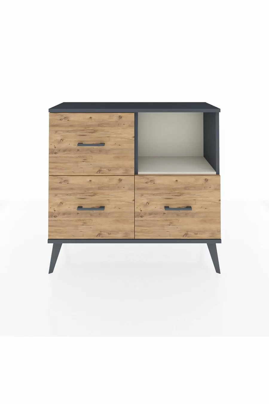 Commode Arges à une étagère et trois tiroirs Anthracite-Pierre de lune/Merisiers