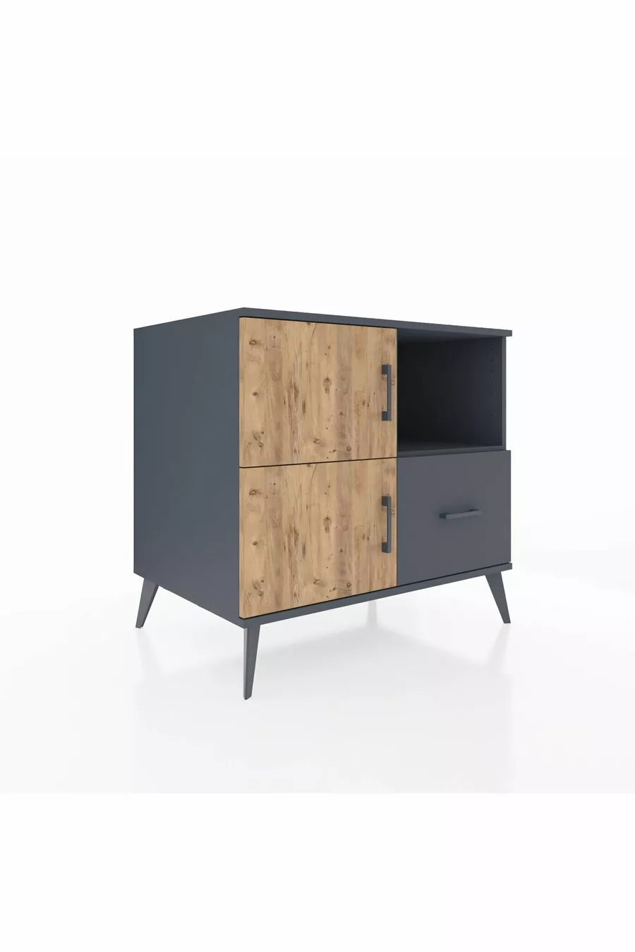 Commode Kronos 2 étagères, 1 tiroir, 2 portes, Anthracite-Sapin/Anthracite