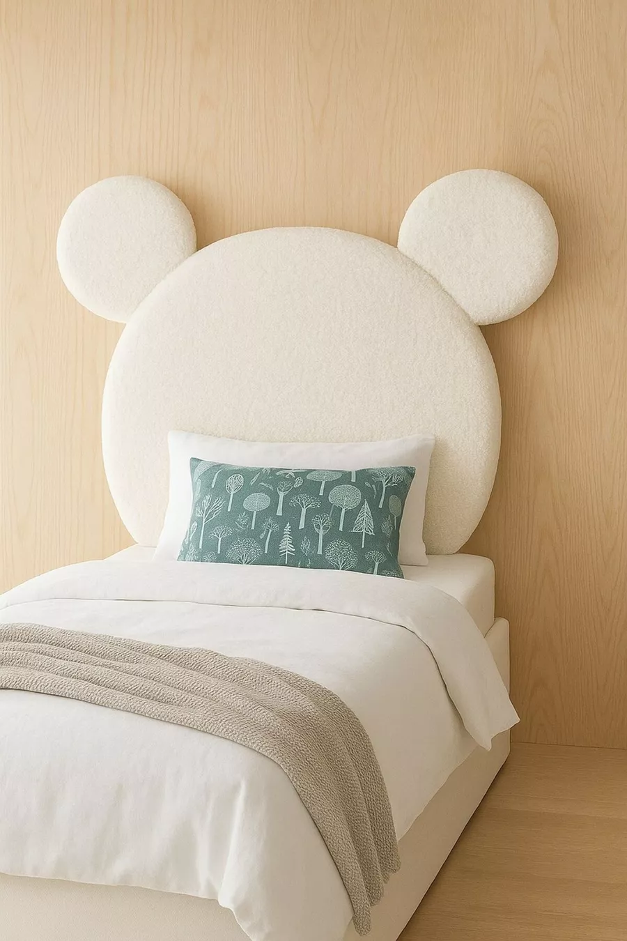 Tête de lit, peluche blanche, tête de lit simple avec coffre, tête de lit en peluche Mickey Mouse