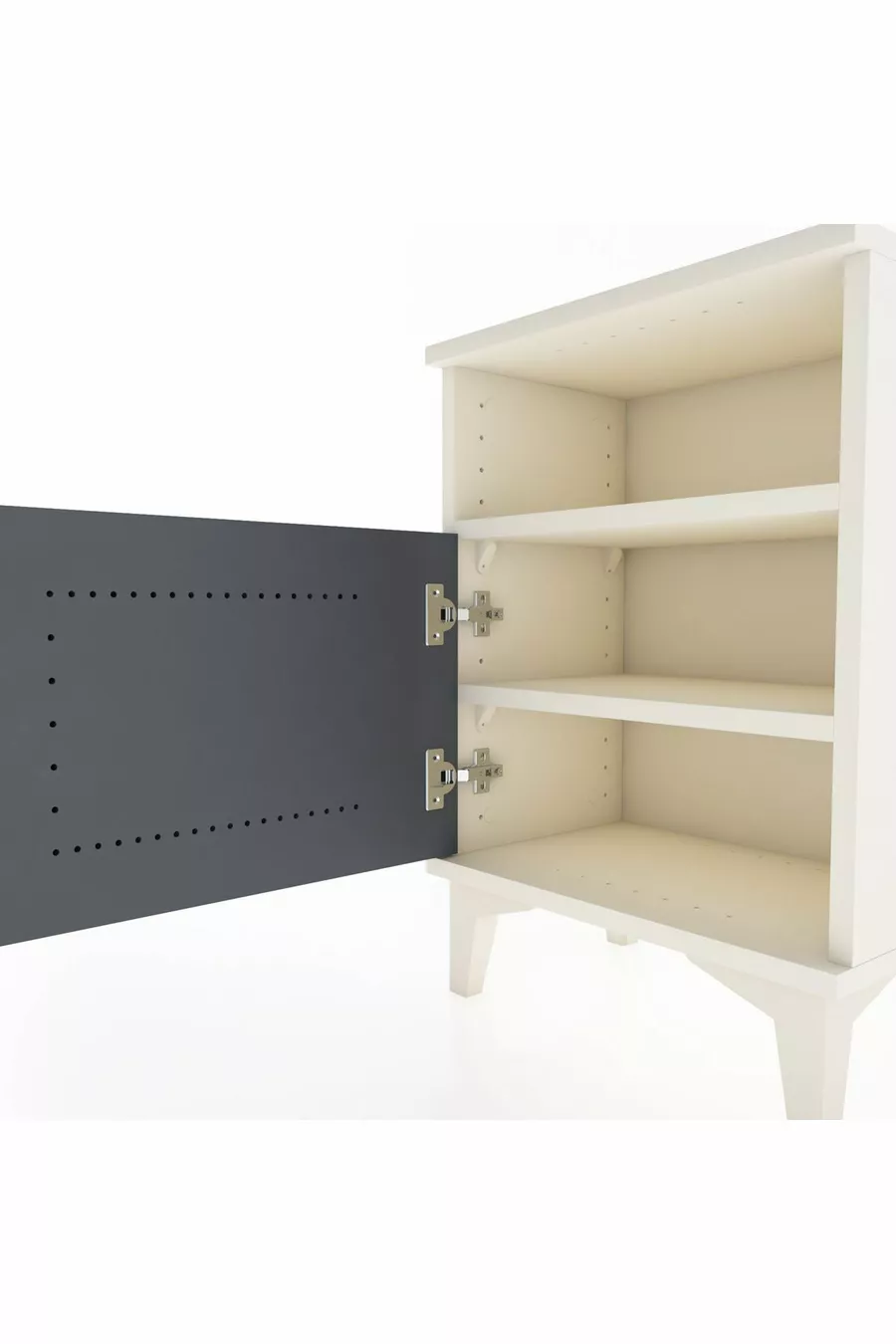 Table de chevet Arges à 2 étagères avec 1 porte, couleur Pierre de Lune-Anthracite