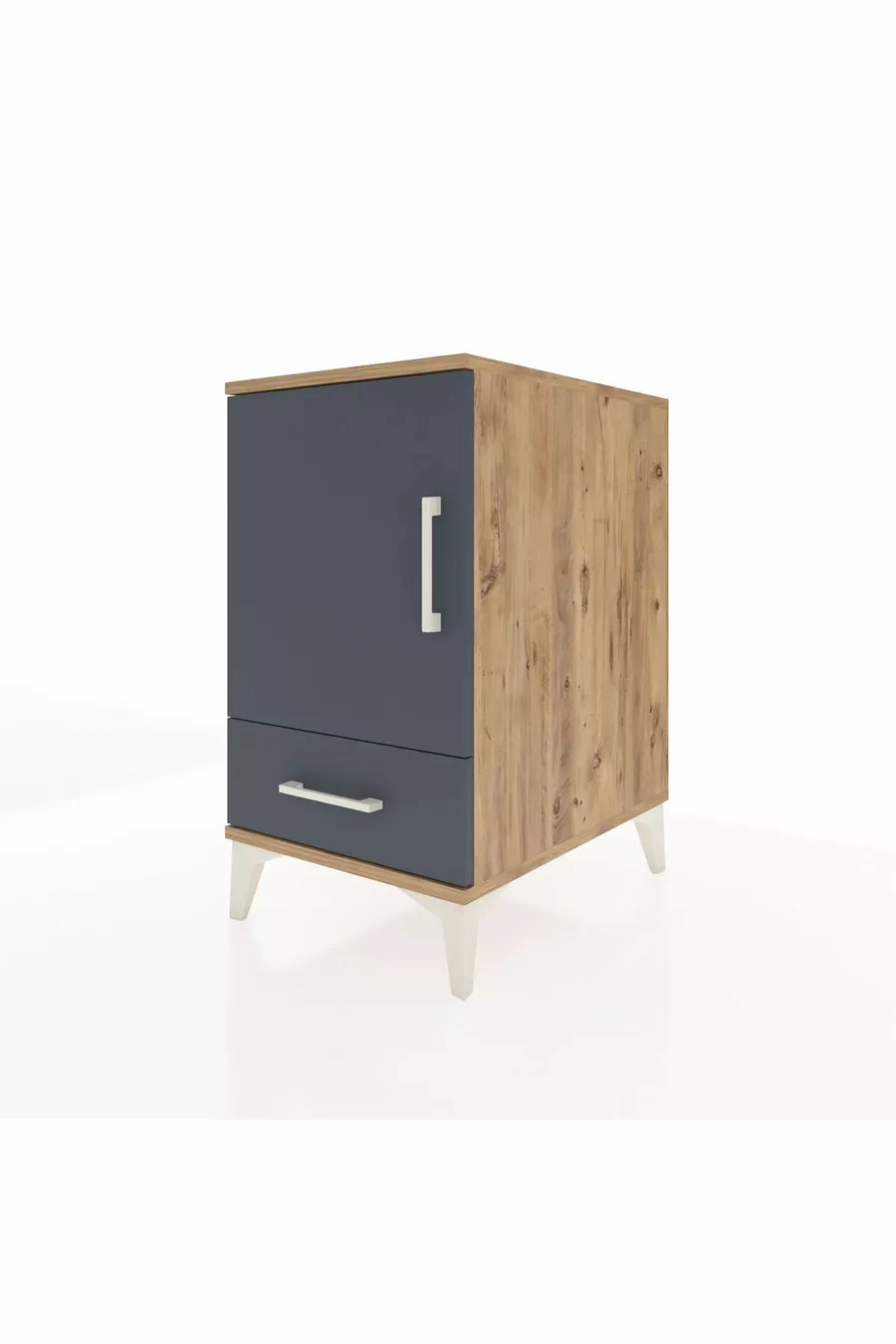 Table de chevet Kronos avec 2 étagères, 1 tiroir et 1 porte, pin-anthracite