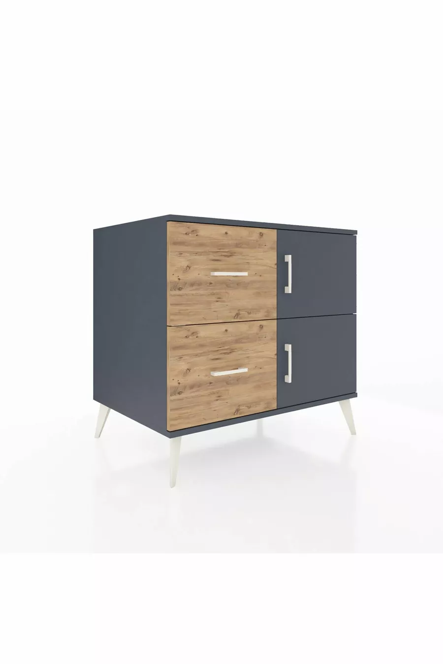 Commode Kronos à une étagère, 2 tiroirs, 2 portes Anthracite-Anthracite/Sapin