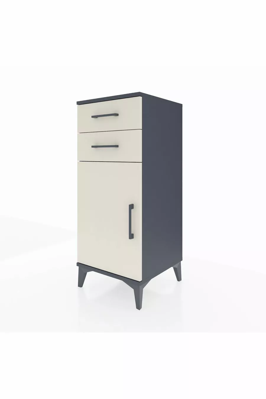 Commode Hyperion à une étagère, deux tiroirs et une porte, Anthracite-Gris pierre