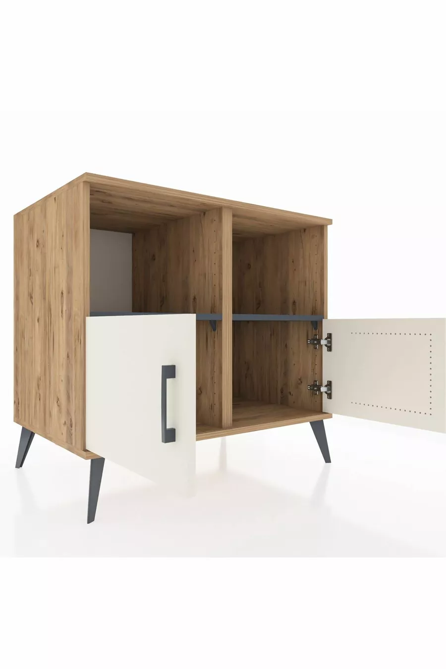 Commode Kronos 2 étagères 2 portes Pin-Quartz/Anthracite