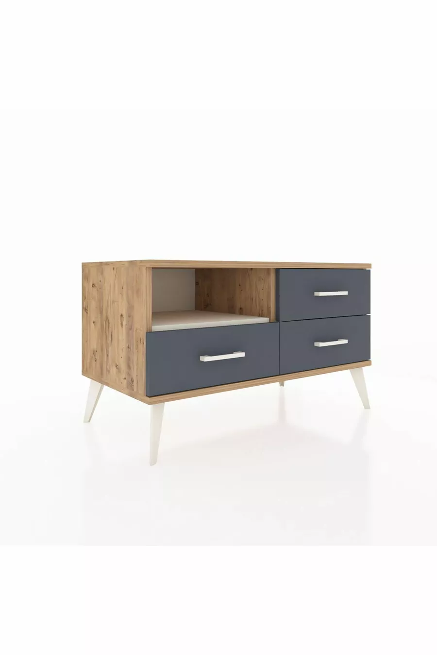 Commode Hyperion à une étagère et trois tiroirs Pin-Pierre de Lune/Anthracite