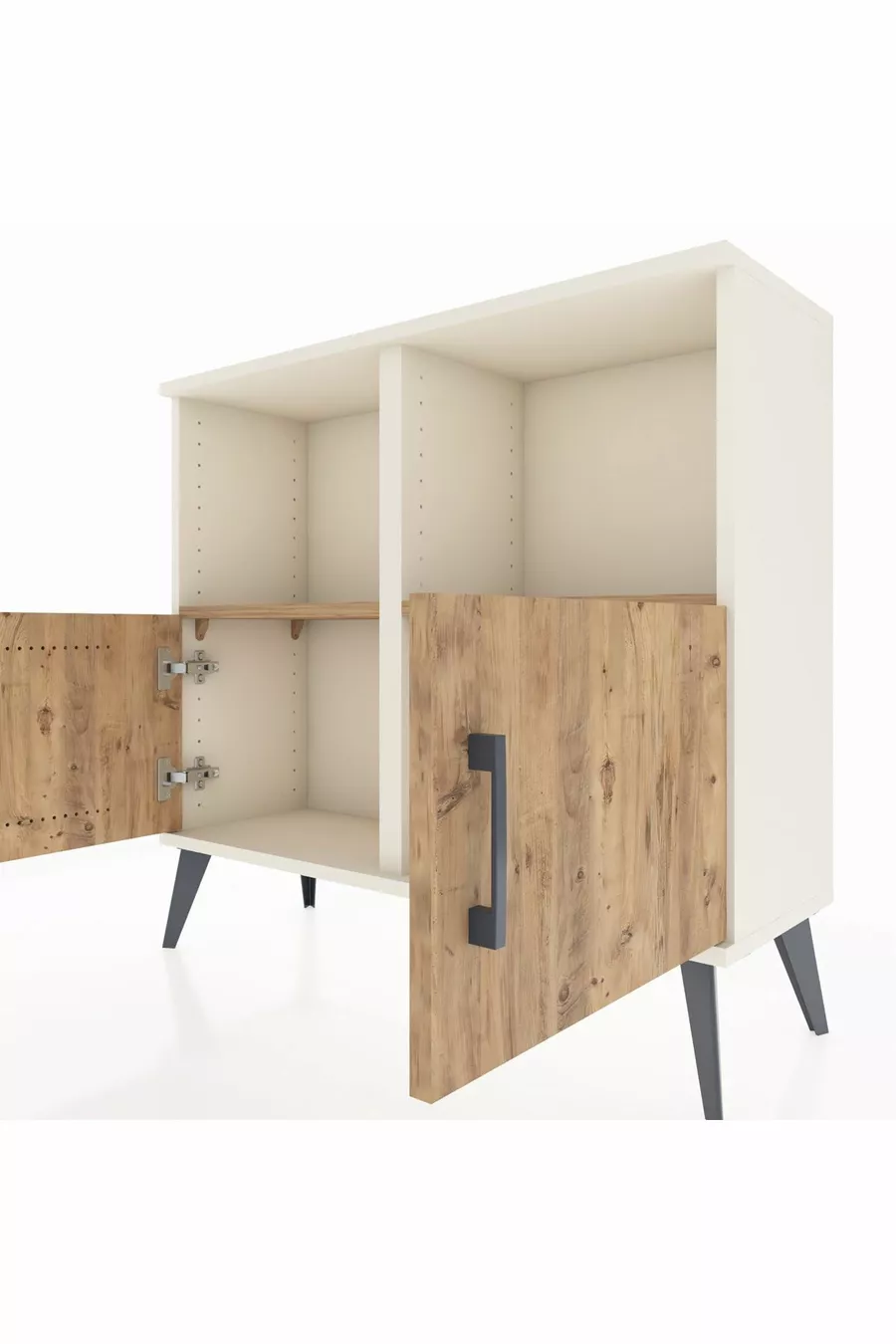 Commode Arges 2 étagères 2 portes Pierre de lune-Pin