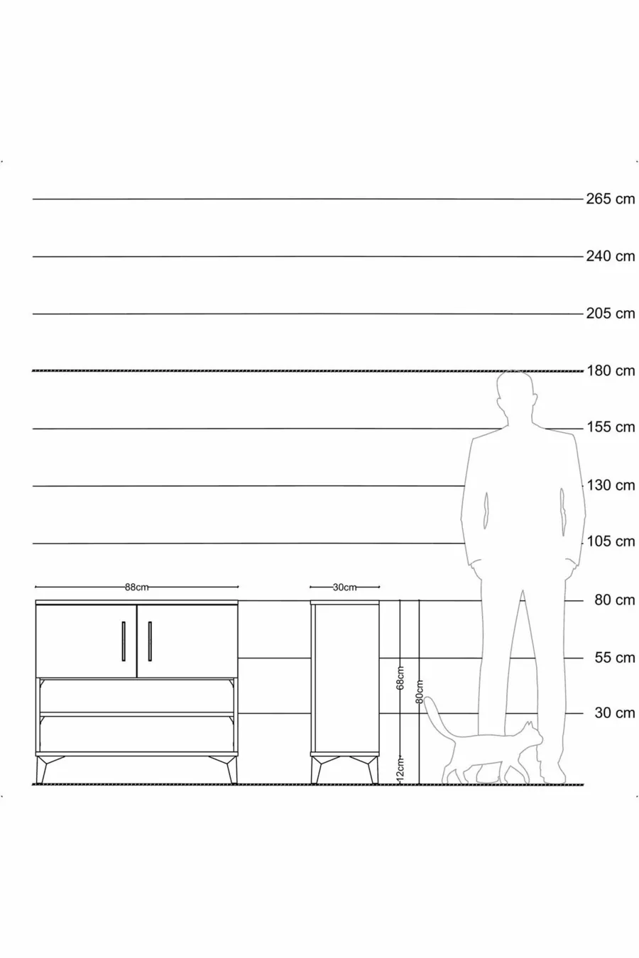 Commode Arges 3 étagères 2 portes Pin-Anthracite