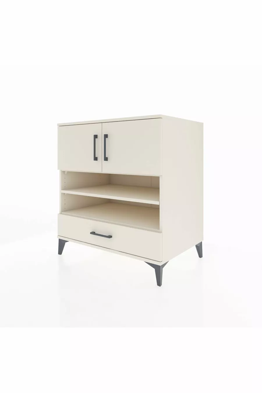 Commode Kronos avec 4 étagères, 1 tiroir et 2 portes, Pierre de Lune-Pierres de Lune