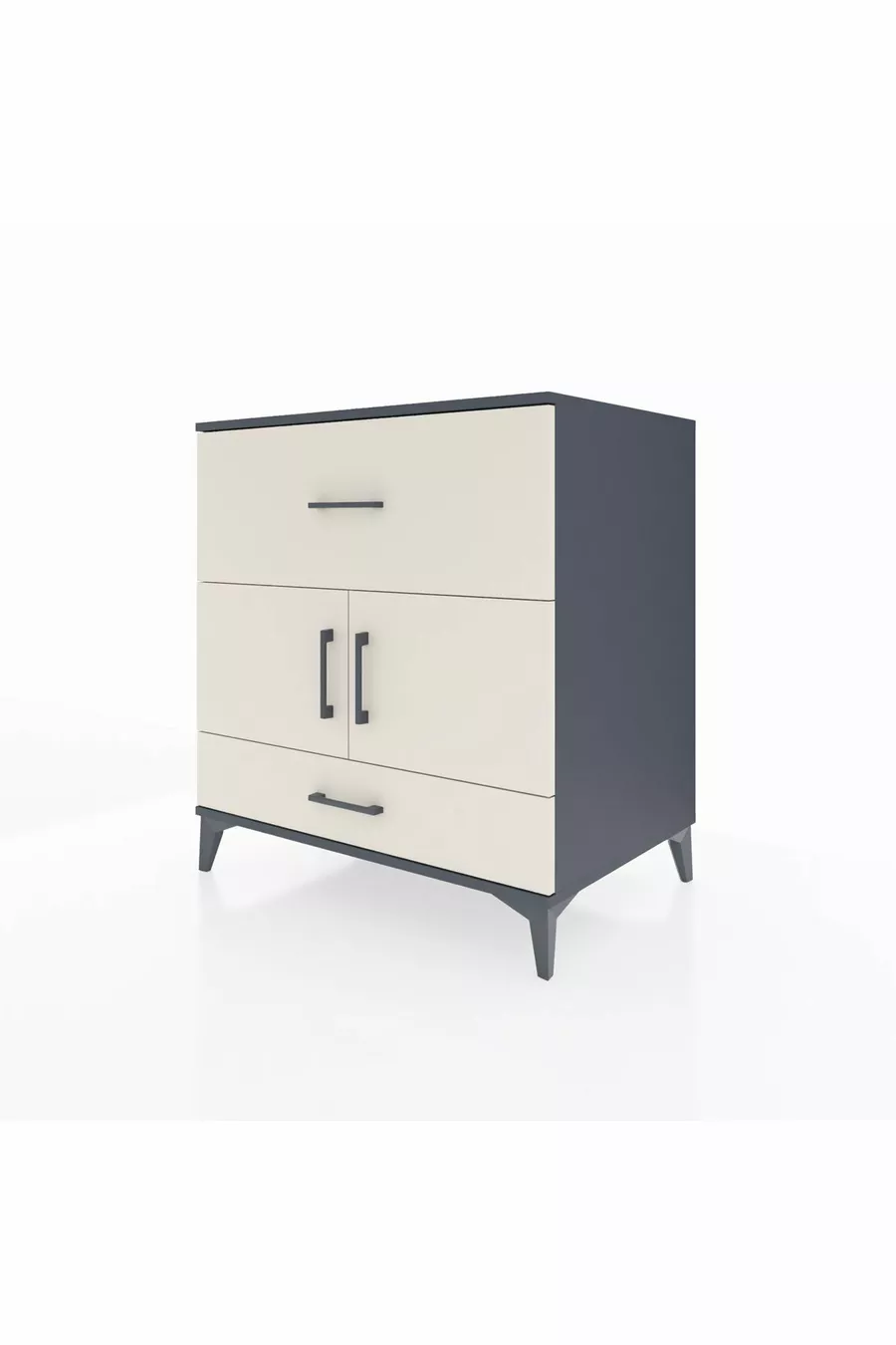 Commode Kronos avec une étagère, 2 tiroirs et 2 portes, anthracite-pierre de lune