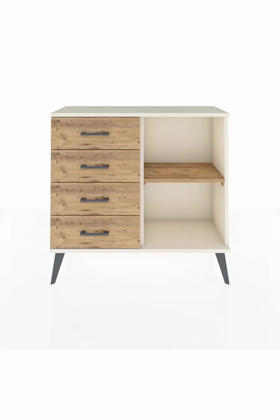 Commode Arges à une étagère et 4 tiroirs en pierre d'onyx et pin