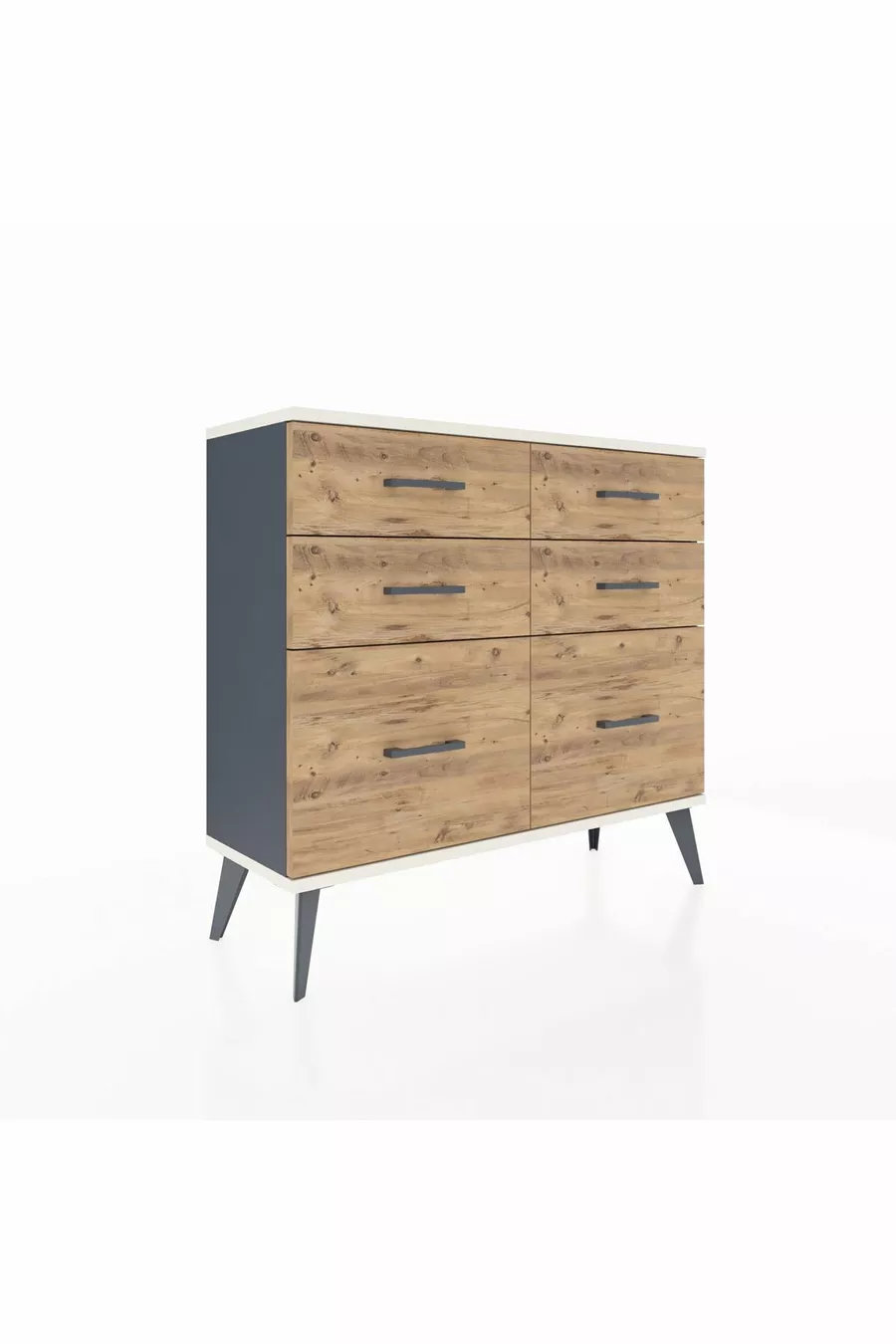 Commode Arges 6 tiroirs Anthracite-Gris pierre / Pin