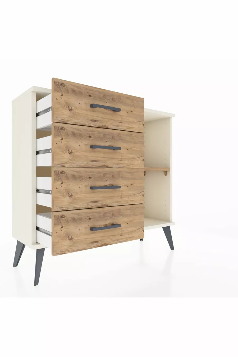 Commode Arges à une étagère et 4 tiroirs en pierre d'onyx et pin