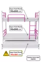 Lit superposé Koza avec tiroir, compatible pour 3 personnes, en métal rose foncé