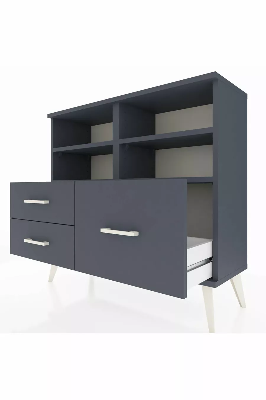 Commode Arges 4 étagères 3 tiroirs Anthracite-Anthracite