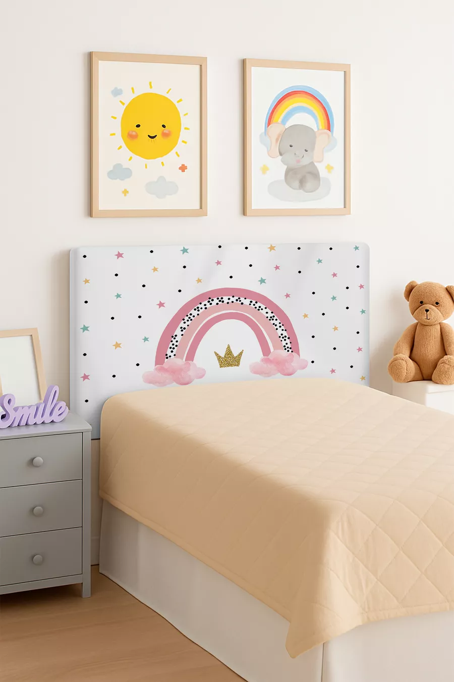 Housse de tête de lit pour enfant à motif arc-en-ciel