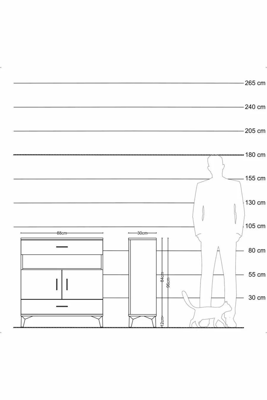 Commode Arges 3 étagères 2 tiroirs 2 portes Anthracite-Anthracite