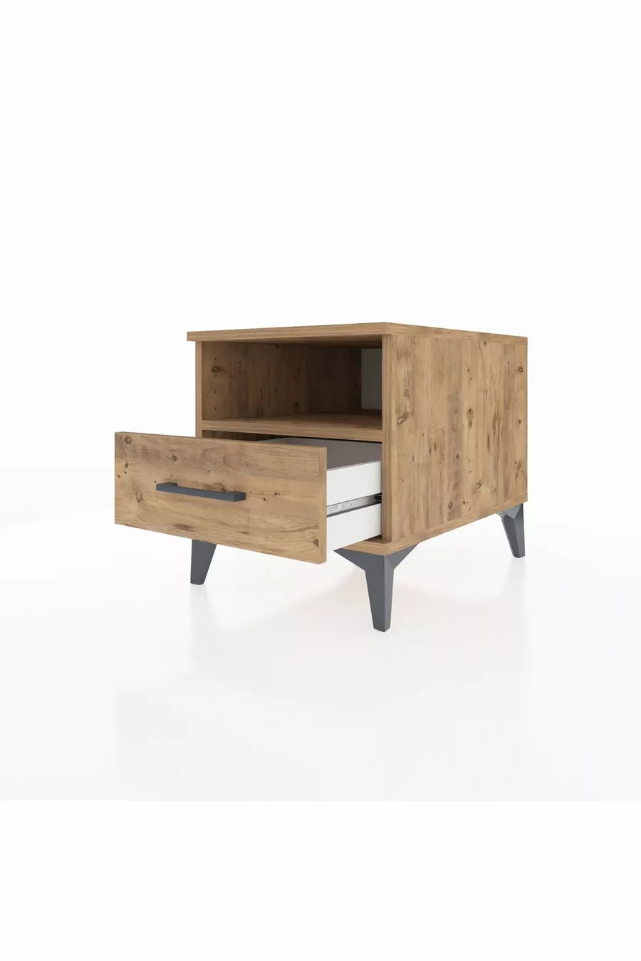 Table de chevet Kronos avec une étagère et un tiroir, en pin-pin