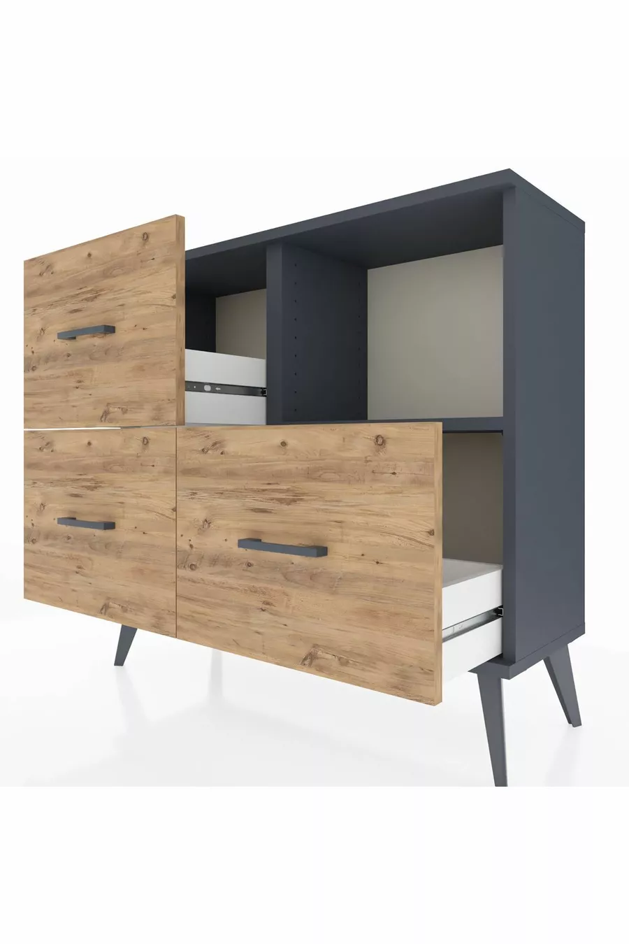 Commode Arges à une étagère et trois tiroirs Anthracite-Anthracite/Merisiers