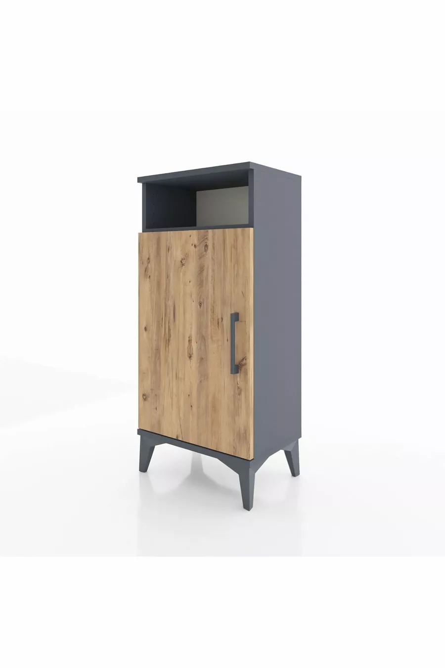 Table de chevet Arges à 3 étagères avec une porte, Anthracite-Pin