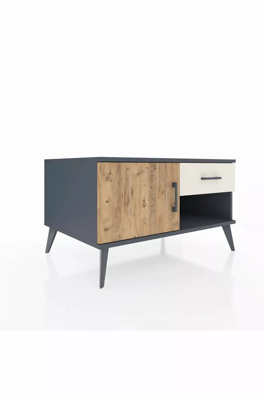Commode Kronos avec une seule étagère, un tiroir et une porte, anthracite-pin/pierre de rivière