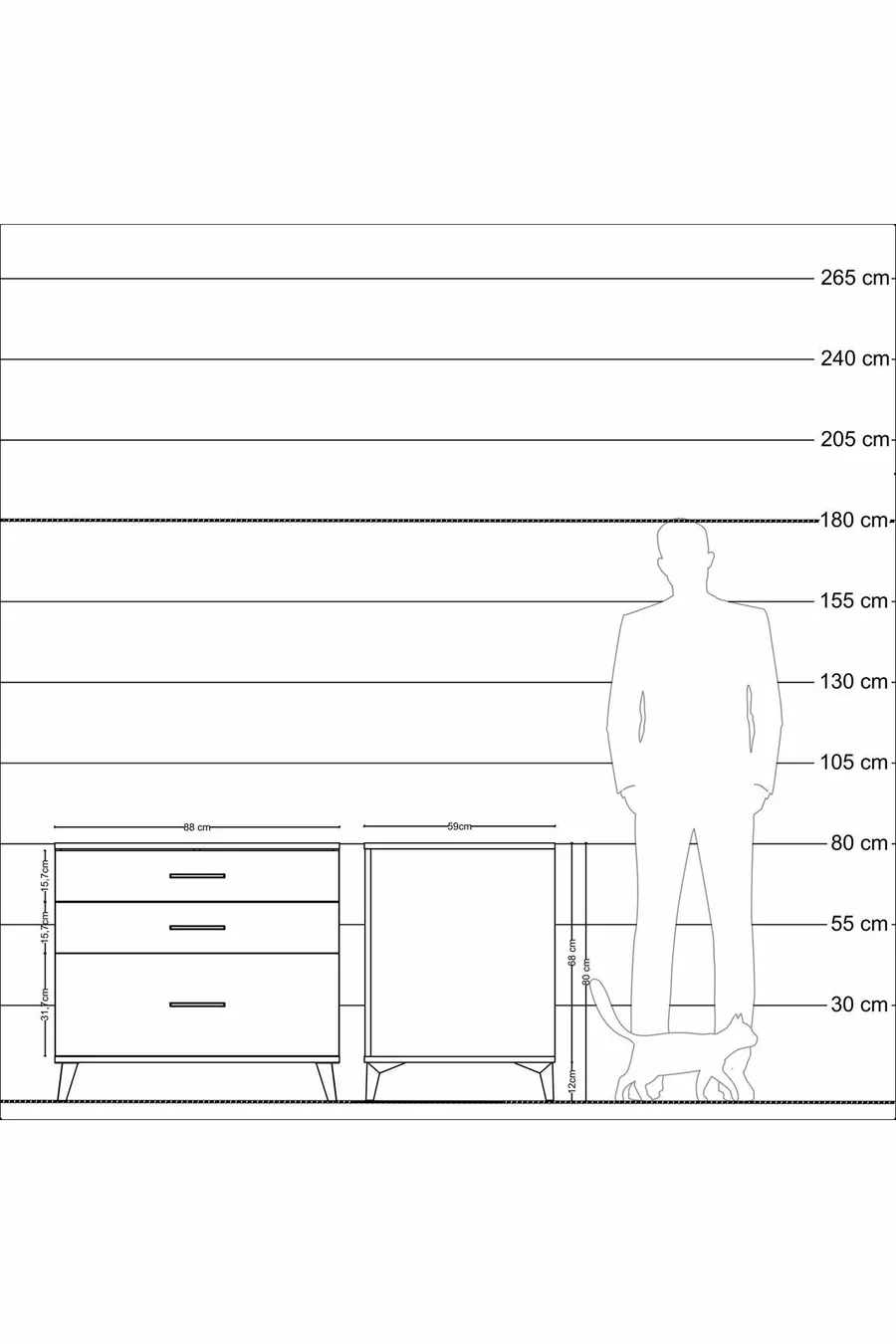 Commode Kronos 3 tiroirs Anthracite-Pierre de lune