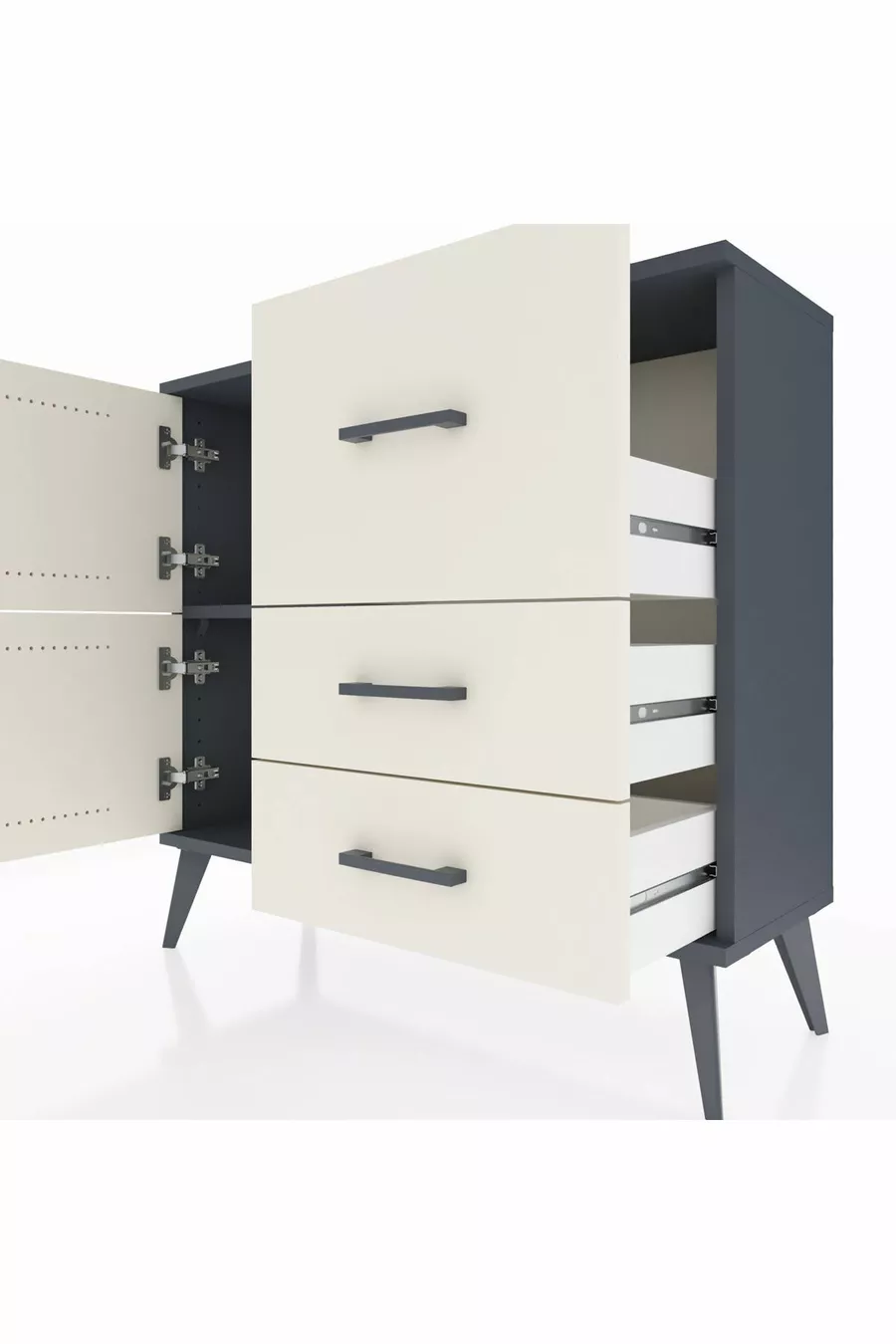 Commode Arges avec une étagère, 3 tiroirs et 2 portes, Anthracite-Pierre de lune
