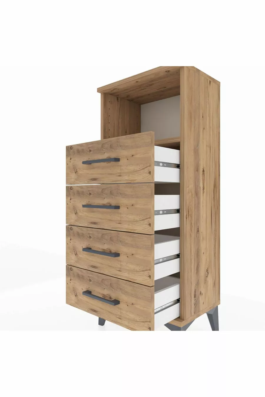 Table de chevet Arges avec une étagère et 4 tiroirs en pin