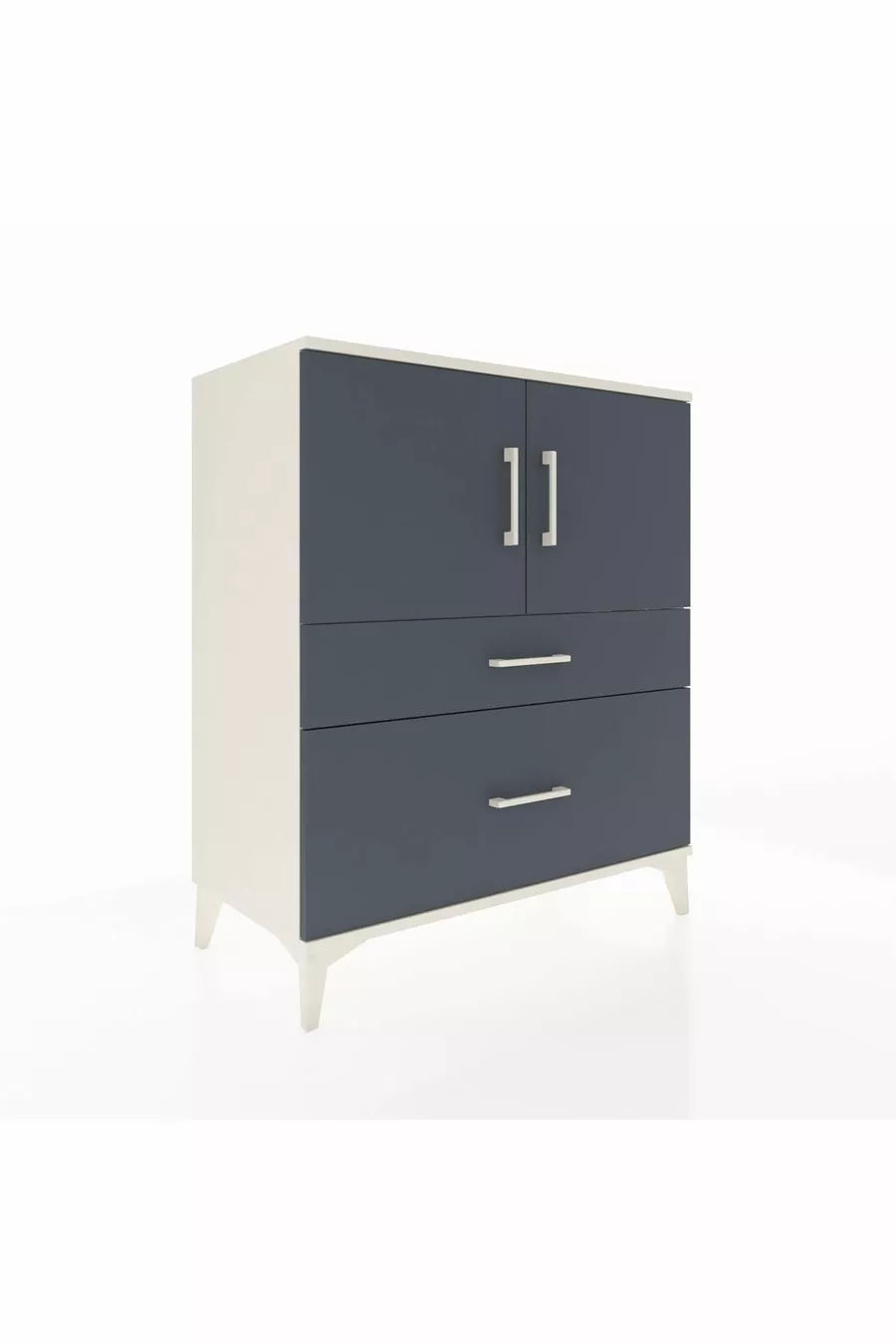 Commode Hyperion avec 2 étagères, 2 tiroirs et 2 portes, Pierre de Lune-Anthracite