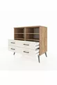 Commode Hyperion 4 étagères 4 tiroirs Pin-Pin/Marbre blanc