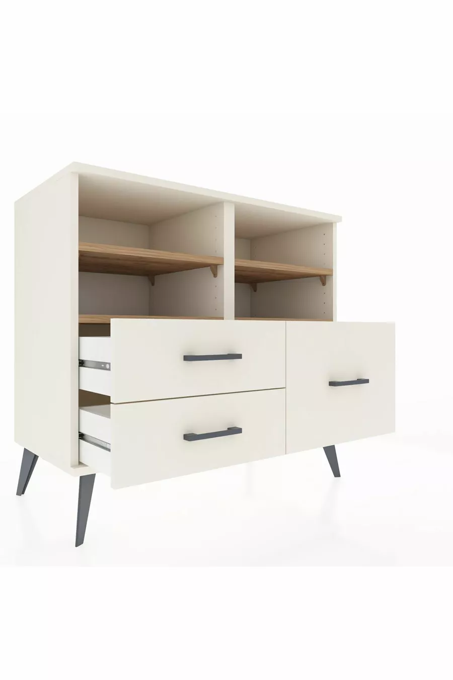 Commode Hyperion 4 étagères 3 tiroirs Pierre de lune/Pin