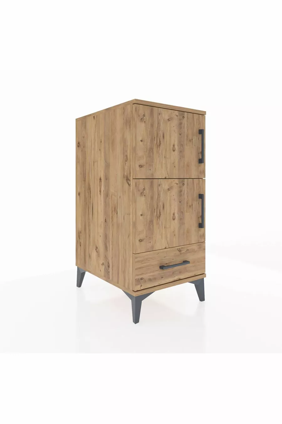 Table de chevet Kronos avec 4 étagères, 1 tiroir et 1 porte, en pin-pins