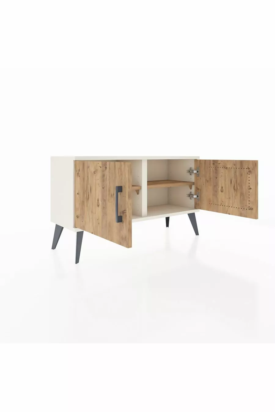 Commode Arges 2 étagères 2 portes Pierre de lune-Pin