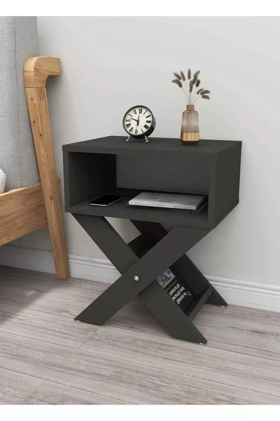 Table de chevet / table basse Home Enda X avec support pour revues Anthracite