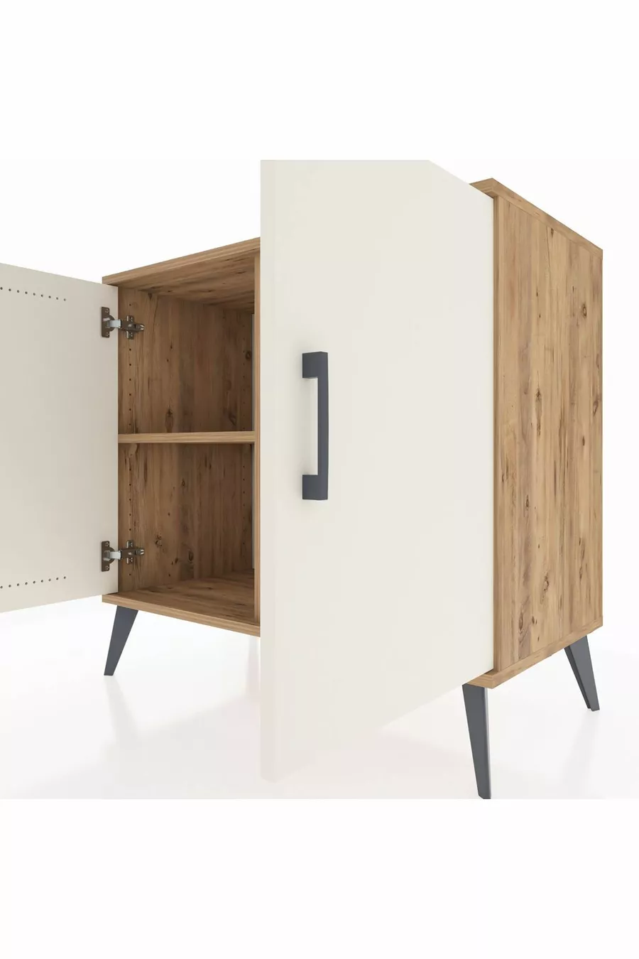 Commode Hyperion 2 étagères 2 portes Pin-Ambre/Pin