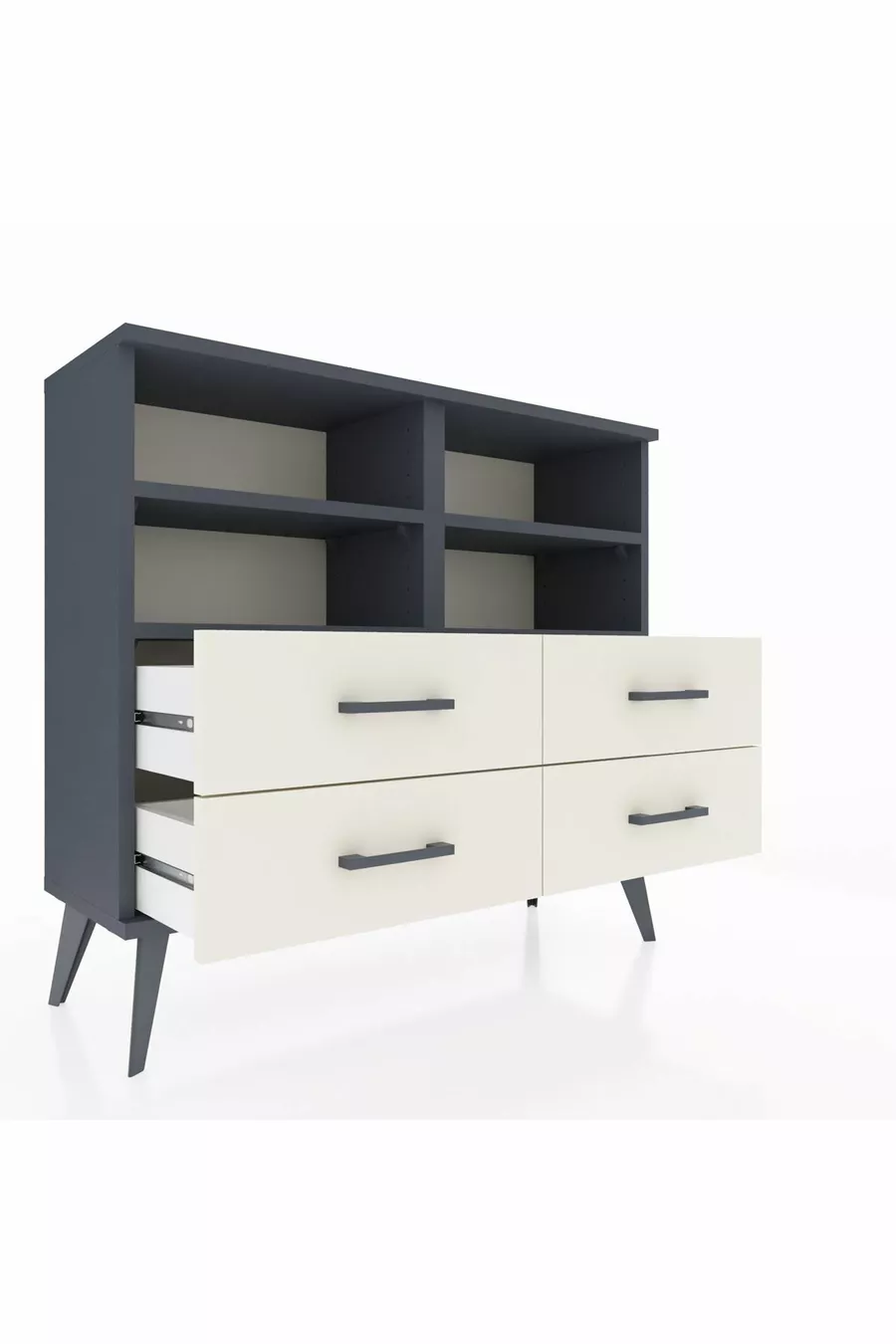 Commode Arges 4 étagères 4 tiroirs Anthracite-Anthracite/Gris pierre