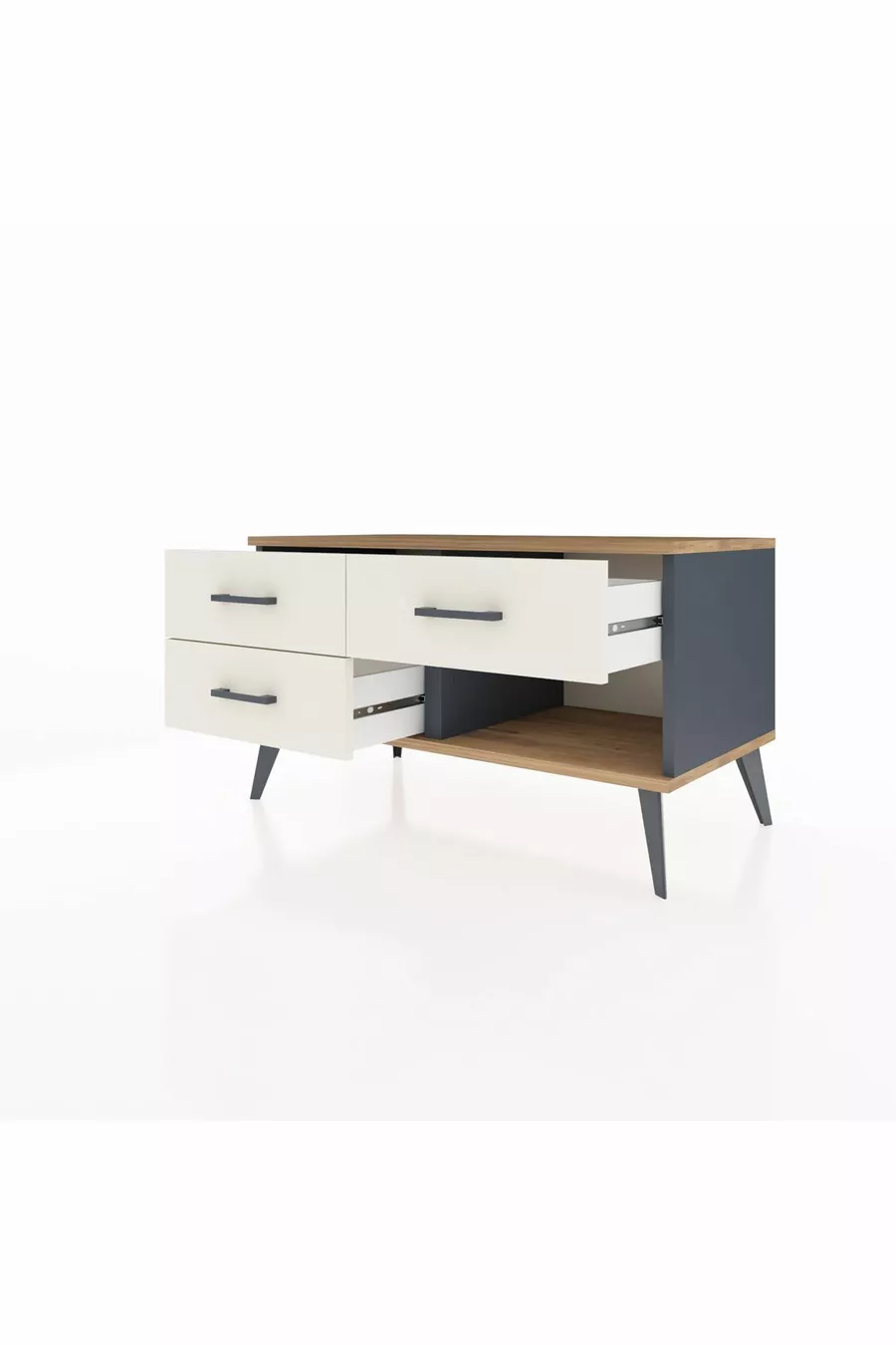 Commode Hyperion 3 tiroirs Anthracite-Sapin/Pierre de lune