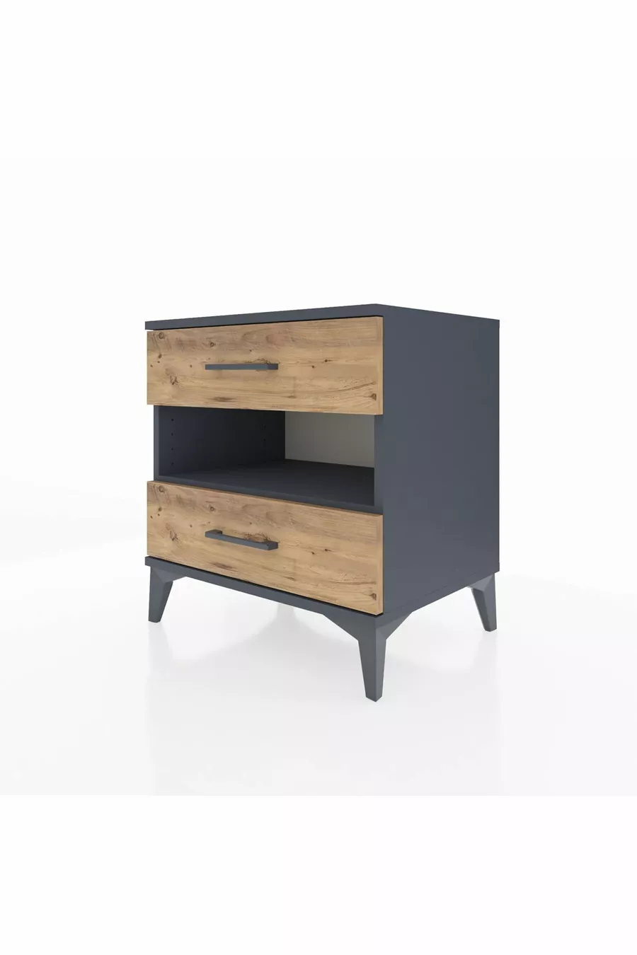 Chevet Hyperion à une étagère et deux tiroirs Anthracite-Pin